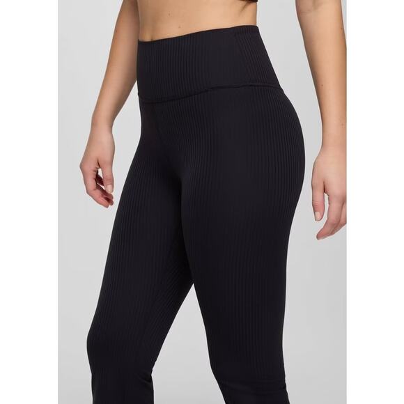 Prana Luxara Rib Flare Crop Legging Women's M Black High Rise Ribbed Texture - Picture 3 of 13